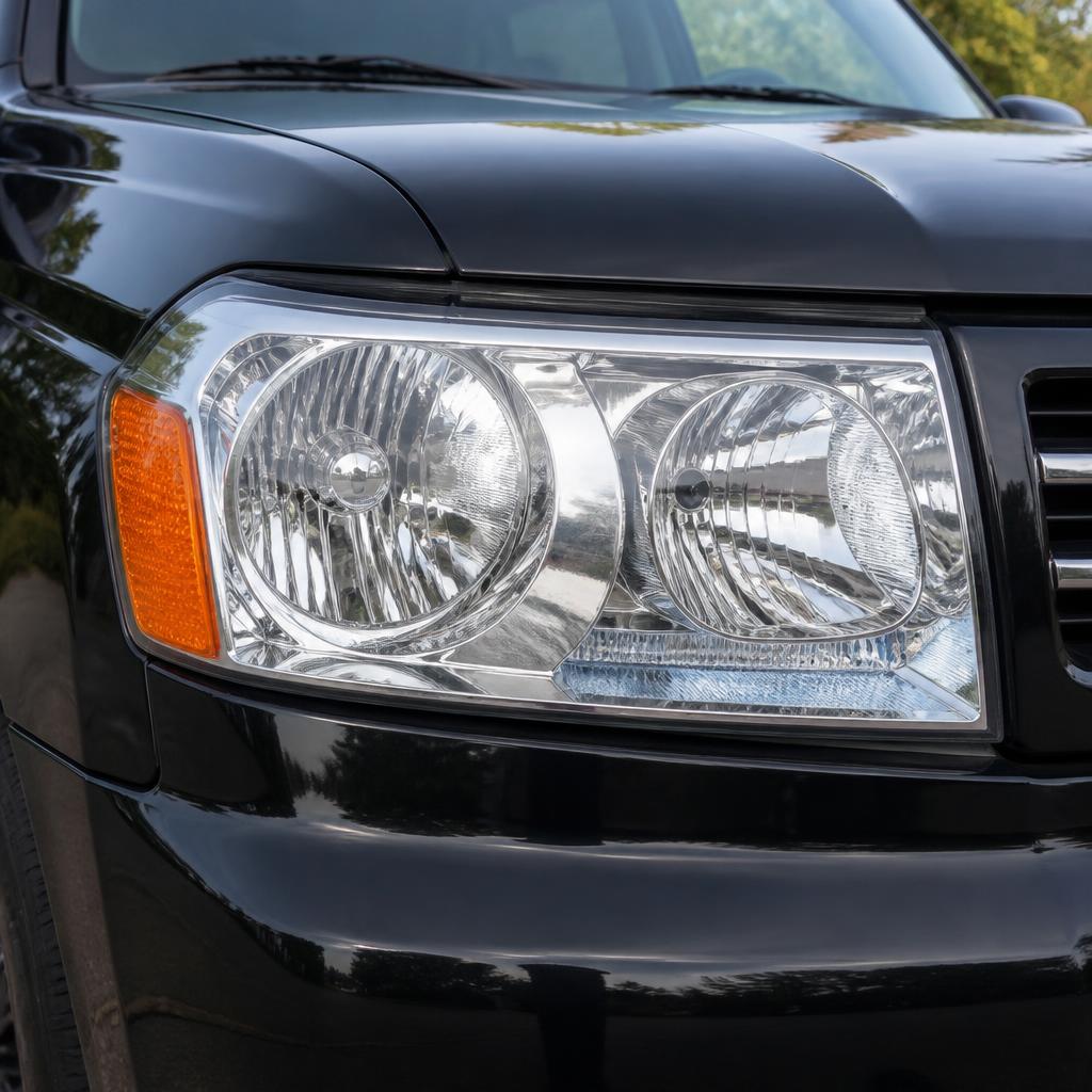 Black SUV headlight after restoration